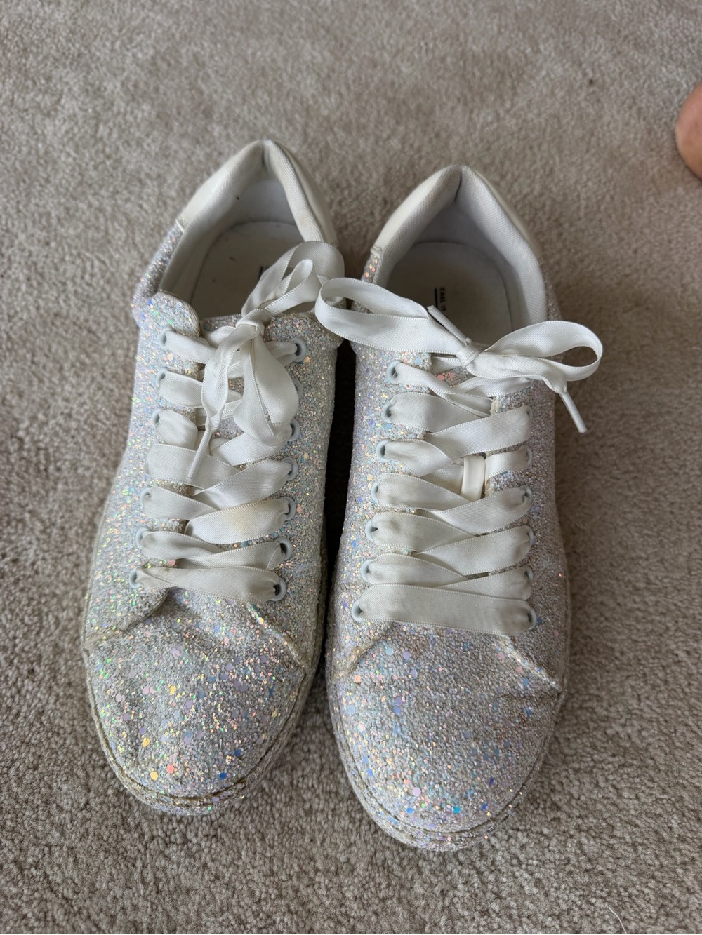 Call It Spring Iridescent Glitter Lace-Up Sneakers in White